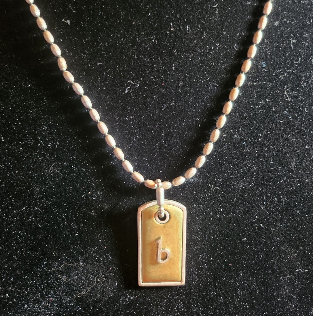 Vintage Guess Two-Tone Gold and Silver Dog Tag Necklace With The Letter "B"